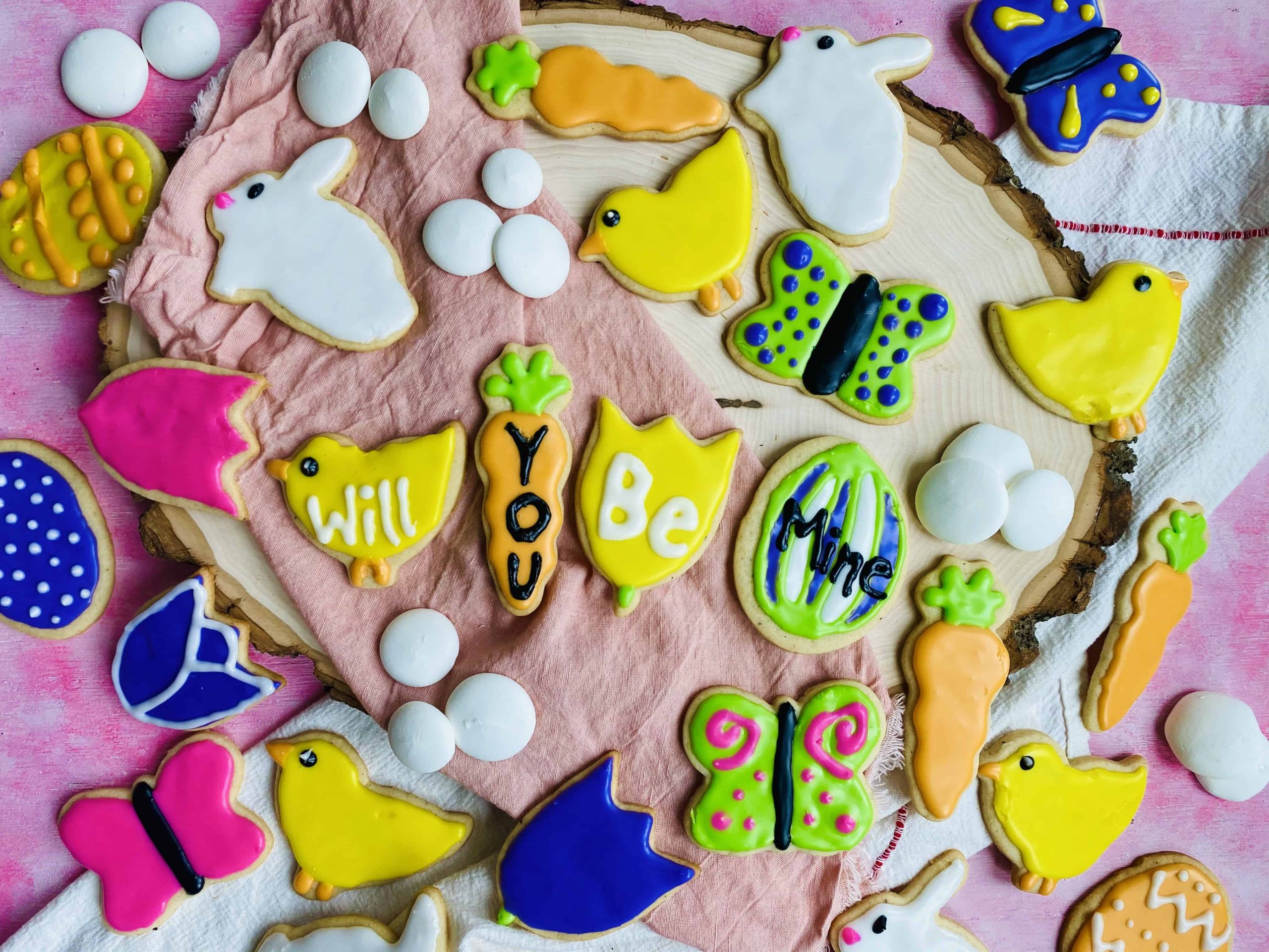 Spring sugar cookies decorated with royal icing.