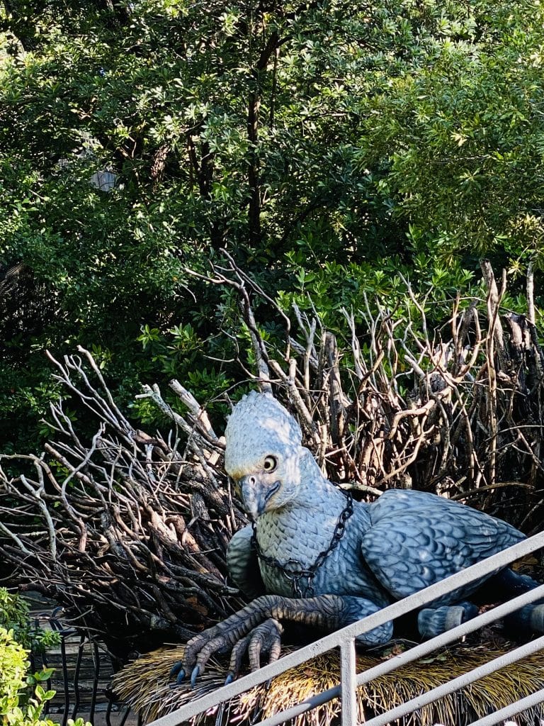 animatronic of Buckbeak at the Flight of the Hippogriff ride in Islands of Adventure