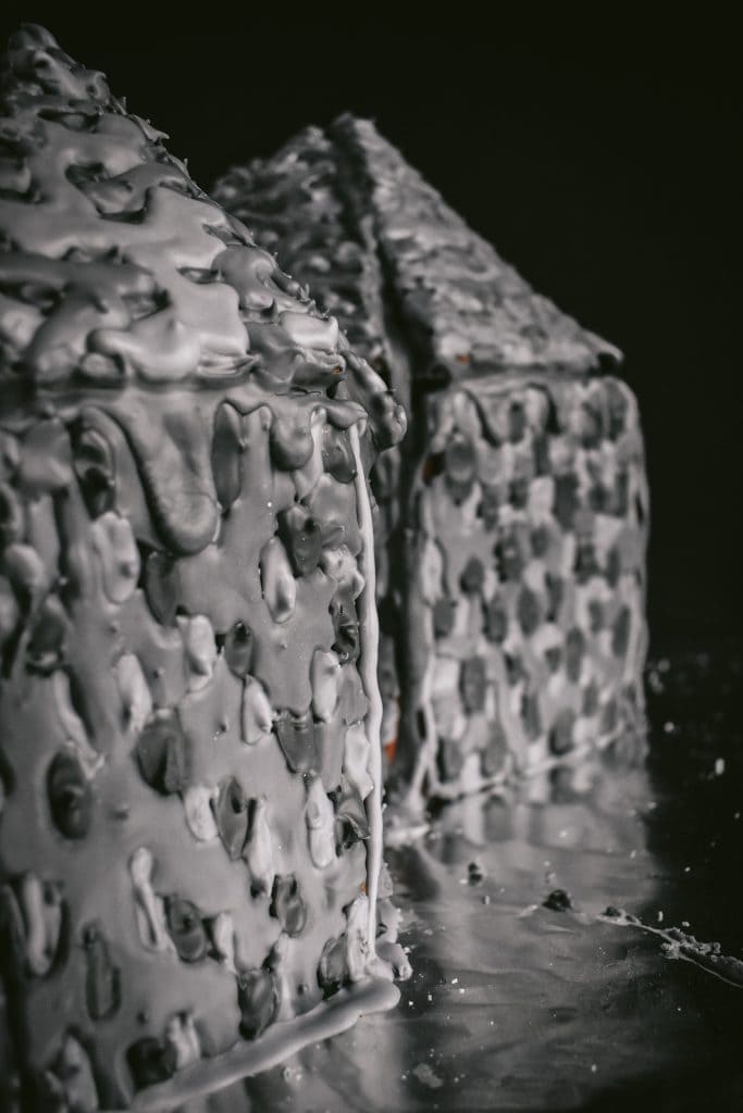 stone-looking gingerbread walls made with various shades of gray royal icing