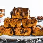 Chocolate blondies in a pyramid shape.