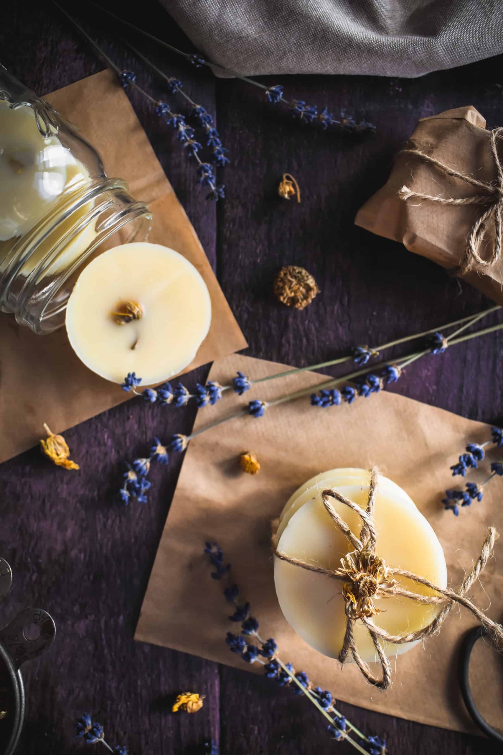 A stack of Homemade Lotion Bars tied together with string.