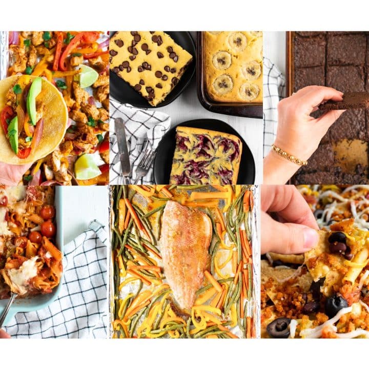 Six photos of sheet pan recipes