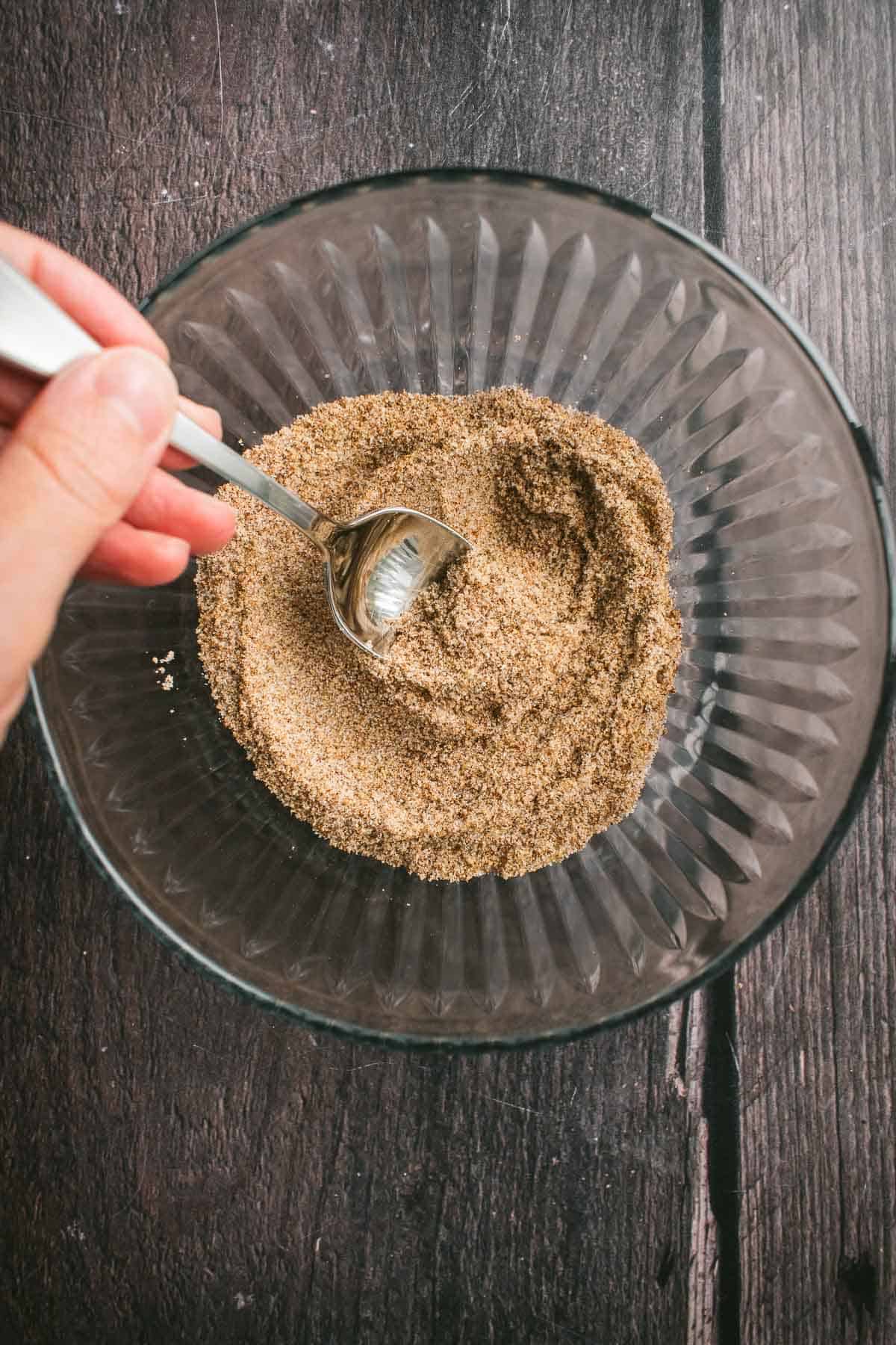 Cinnamon, sugar, and almond flour mixed in a bowl.